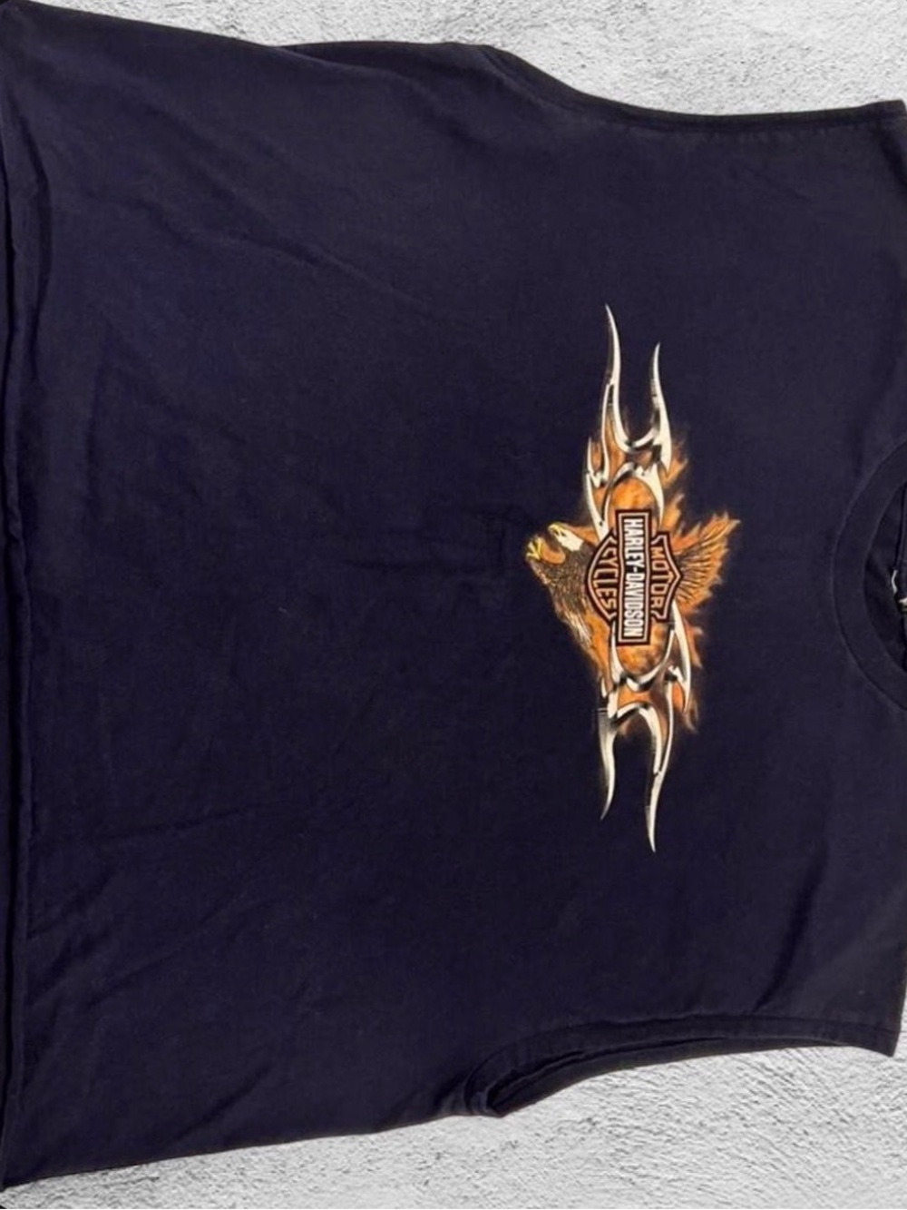 Harley-Davidson Black Tank with Orange and Gold Eagle Graphic